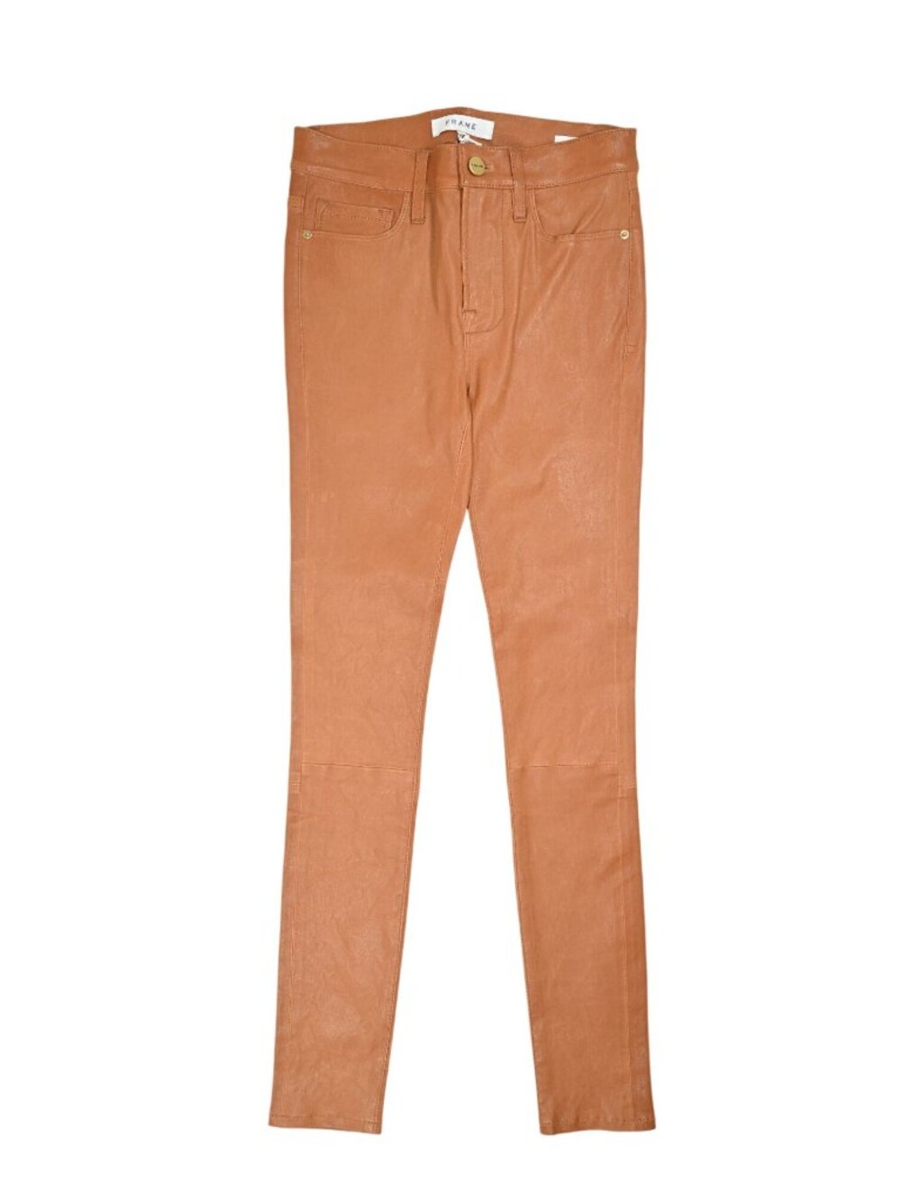 FRAME Le High Skinny High-Rise Leather Jeans in Tobacco
